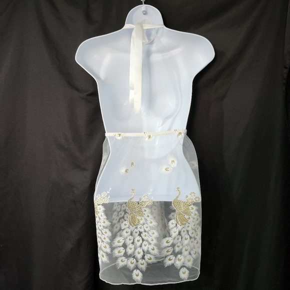 Gold White Peacock Babydoll Nightie Size XL Lace Sheer Sexy Coquette Nightgown‎ - Picture 5 of 5